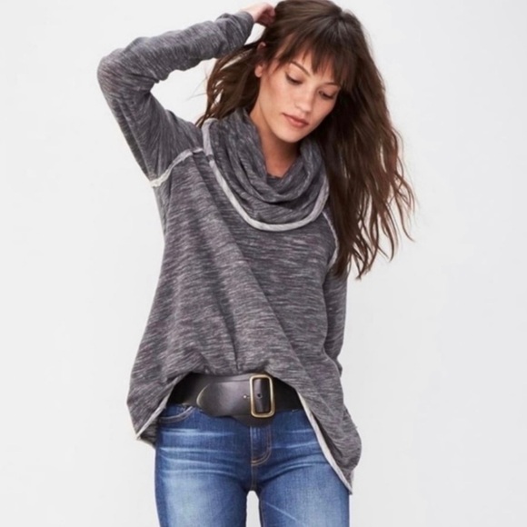 Free People Beach Cocoon Cowl Long Sleeve Slouchy Pullover Top Grey One Body - Picture 15 of 15